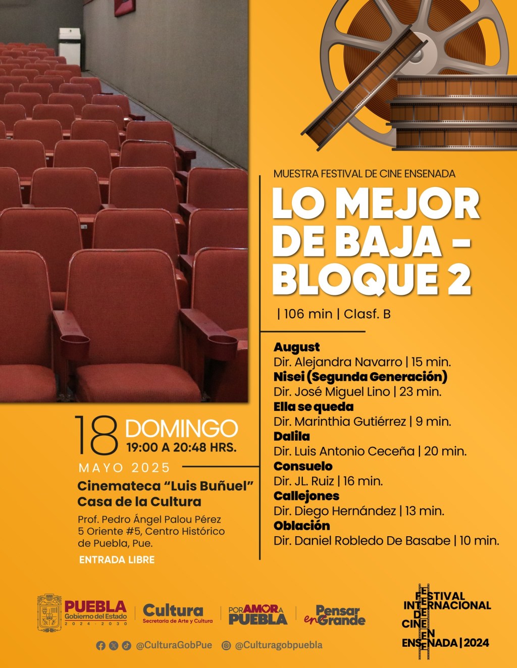 Cartelera FICens 2025 en la Cinemateca Luis Buñuel en Puebla